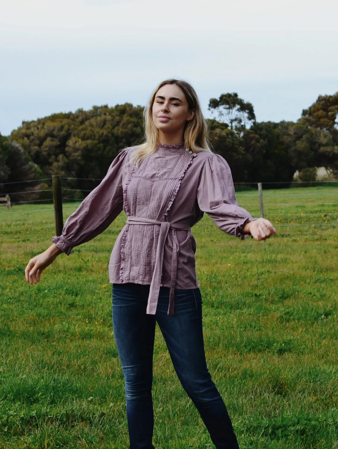 100% RECYCLED COTTON - PAULINA DUSTY LAVENDER COTTON BLOUSE