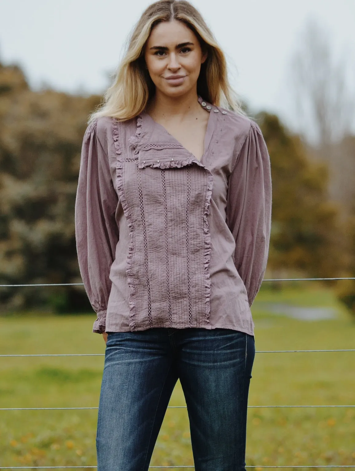 100% RECYCLED COTTON - PAULINA DUSTY LAVENDER COTTON BLOUSE