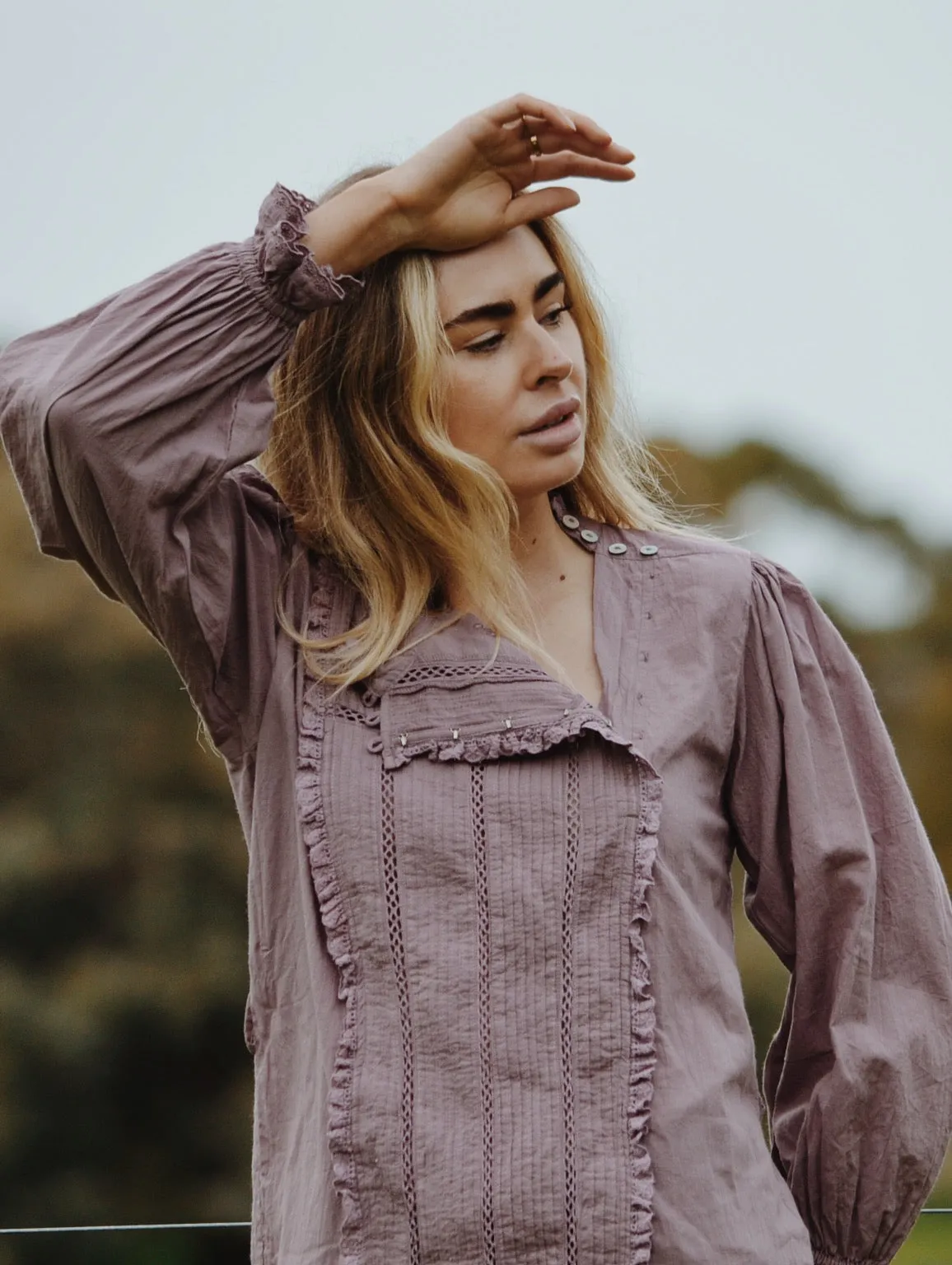 100% RECYCLED COTTON - PAULINA DUSTY LAVENDER COTTON BLOUSE