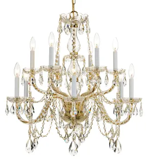 12 Light Polished Brass Crystal Chandelier Draped In Clear Hand Cut Crystal - C193-1135-PB-CL-MWP