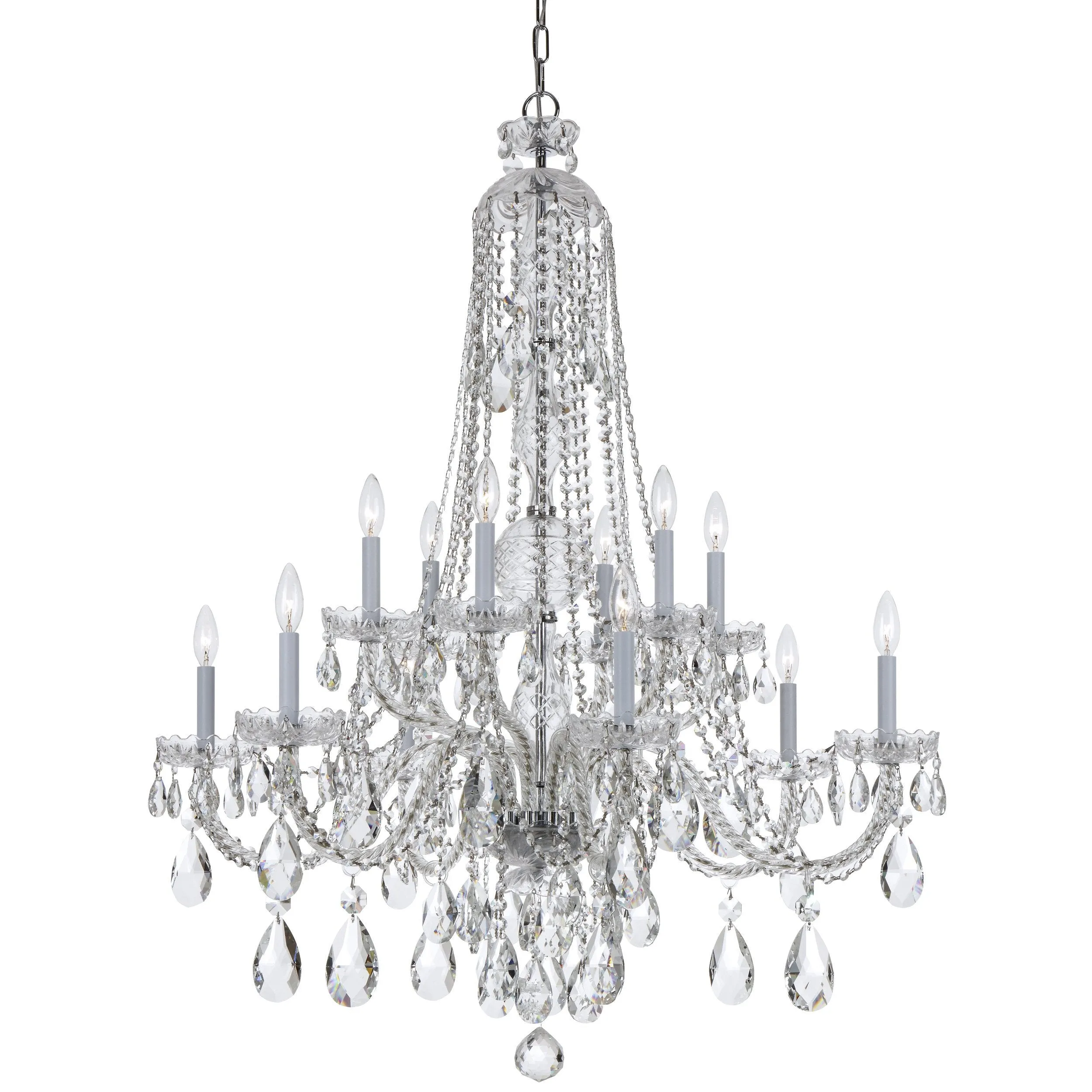 12 Light Polished Chrome Crystal Chandelier Draped In Clear Spectra Crystal - C193-1112-CH-CL-SAQ