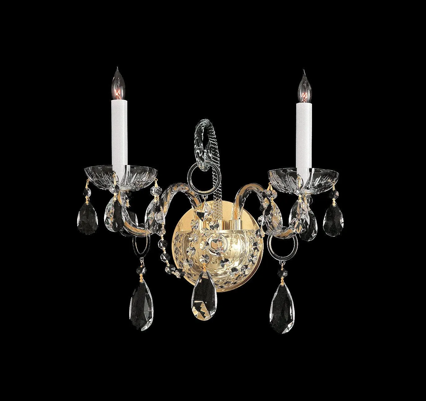 2 Light Polished Brass Crystal Sconce Draped In Clear Swarovski Strass Crystal - C193-1122-PB-CL-S