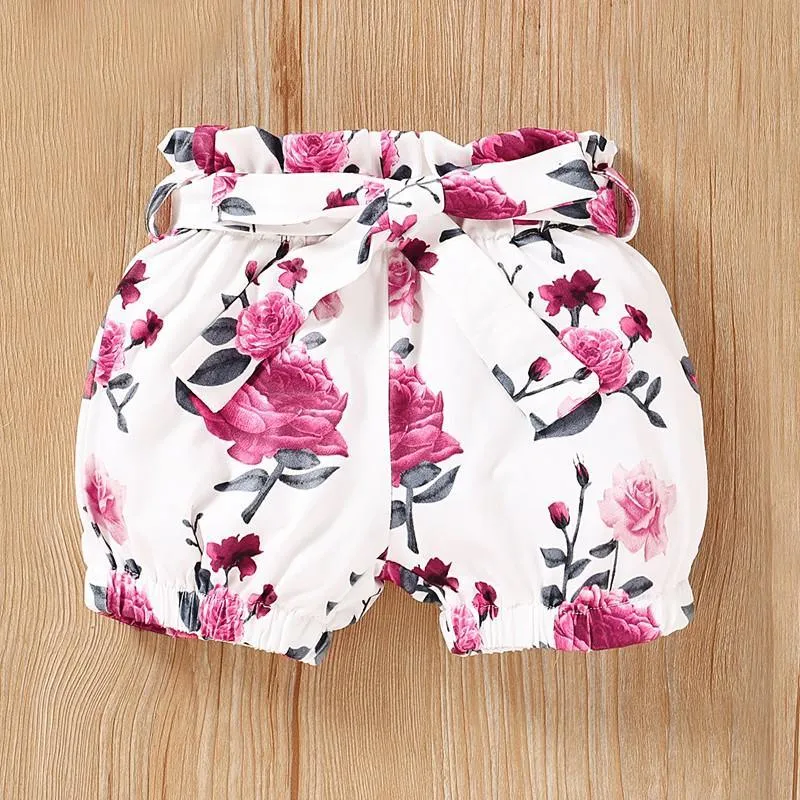 3-piece Floral Bodysuit, Floral Shorts with Headband for Baby Girl