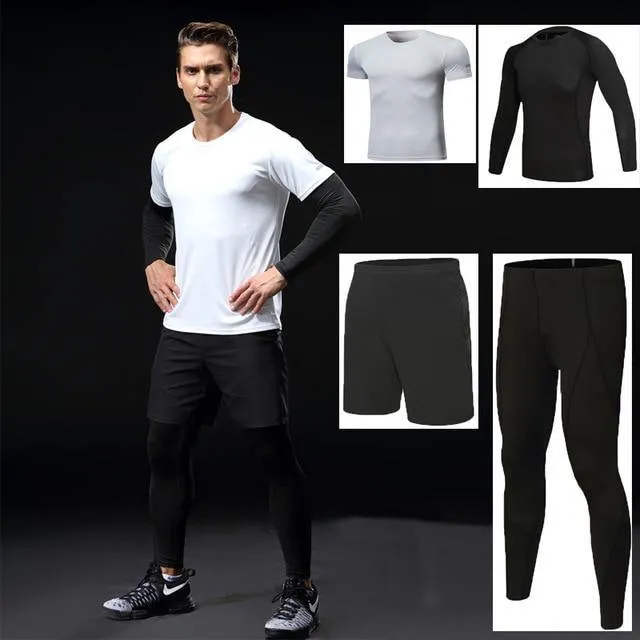 4 piece Men Running Fitness Compression Tracksuit Fitness Tight Running T-shirt Legging Sportswear Gym Sport set