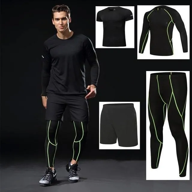 4 piece Men Running Fitness Compression Tracksuit Fitness Tight Running T-shirt Legging Sportswear Gym Sport set