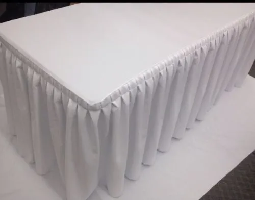 5' Fitted Polyester Double Pleated Table Skirting Cover w/Top Topper  WHITE"