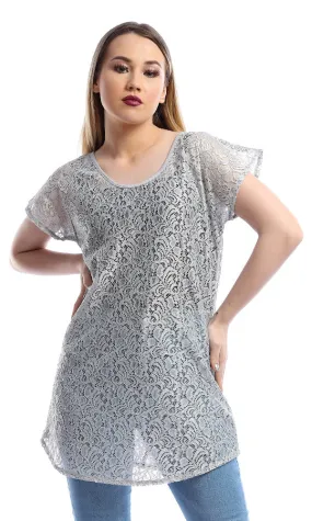 54042 Backless Lace Light Grey With Short Sleeves Top