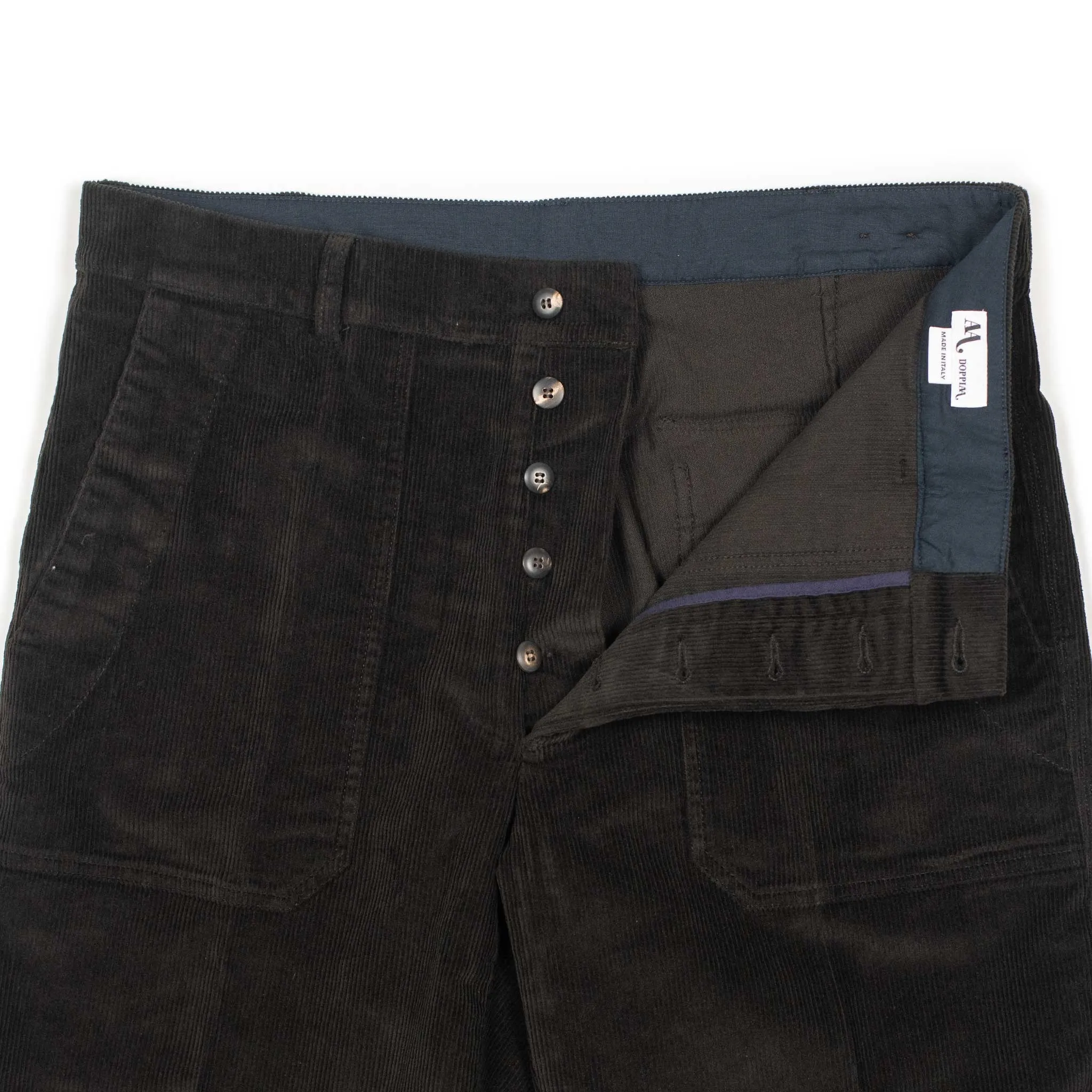 Aartemas fatigue pants in dark brown fine wale cotton corduroy