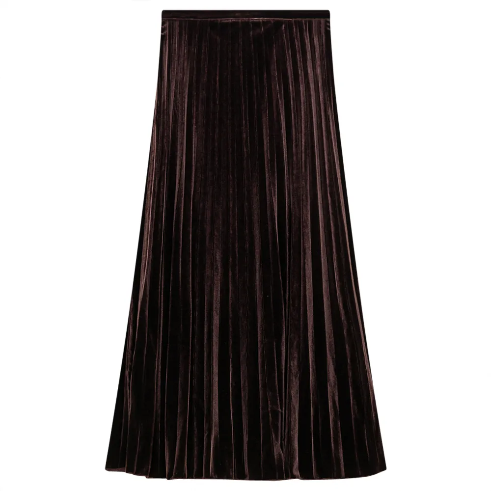 Accordian Pleated Velour Midi Skirt