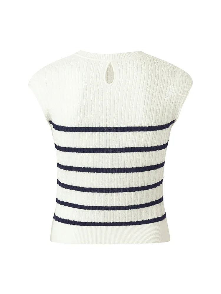 Acetate Knitted Striped Pullover Women Knit Top