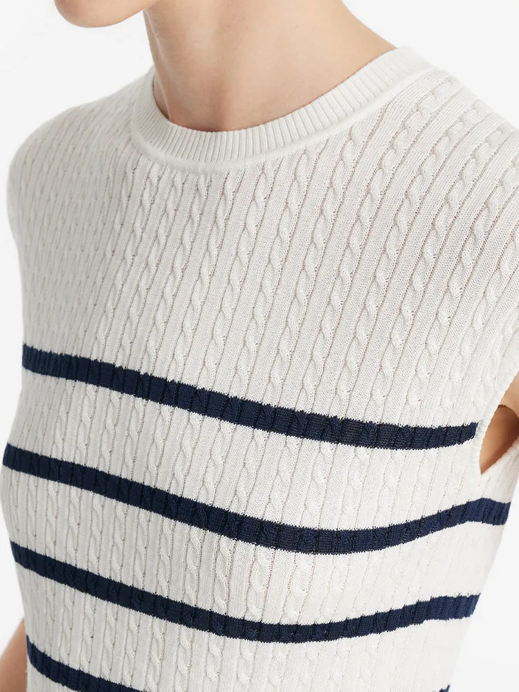 Acetate Knitted Striped Pullover Women Knit Top