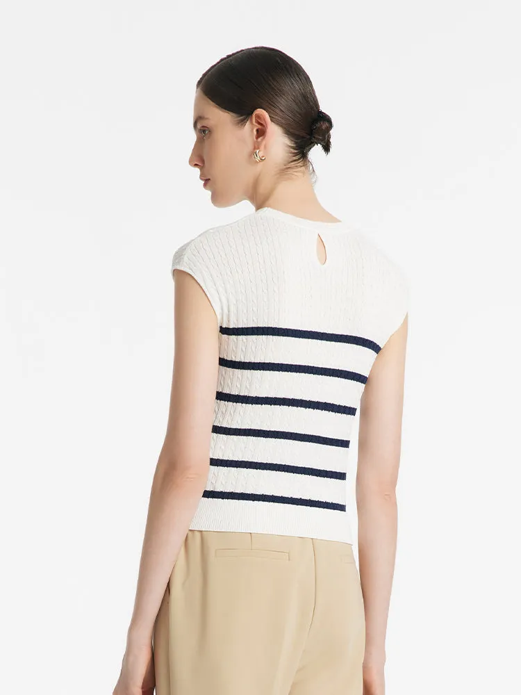 Acetate Knitted Striped Pullover Women Knit Top