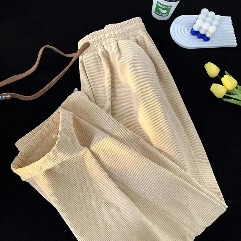 ADVBRIDGE Men Spring Autumn Retro Drawstring Loose Sports Pants Male Loose Wide Leg Pants Men Corduroy Straight Casual Trousers H553