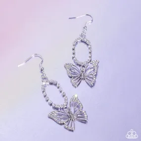 Aerial Avenue - Multi - White and Iridescent Rhinestone Butterfly Paparazzi Fishhook Earrings