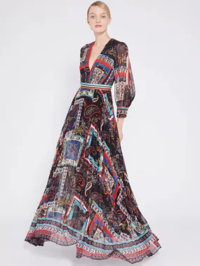 Alice   Olivia - Cheney Slit Sleeve Pleated Dress in Royalty Paisley