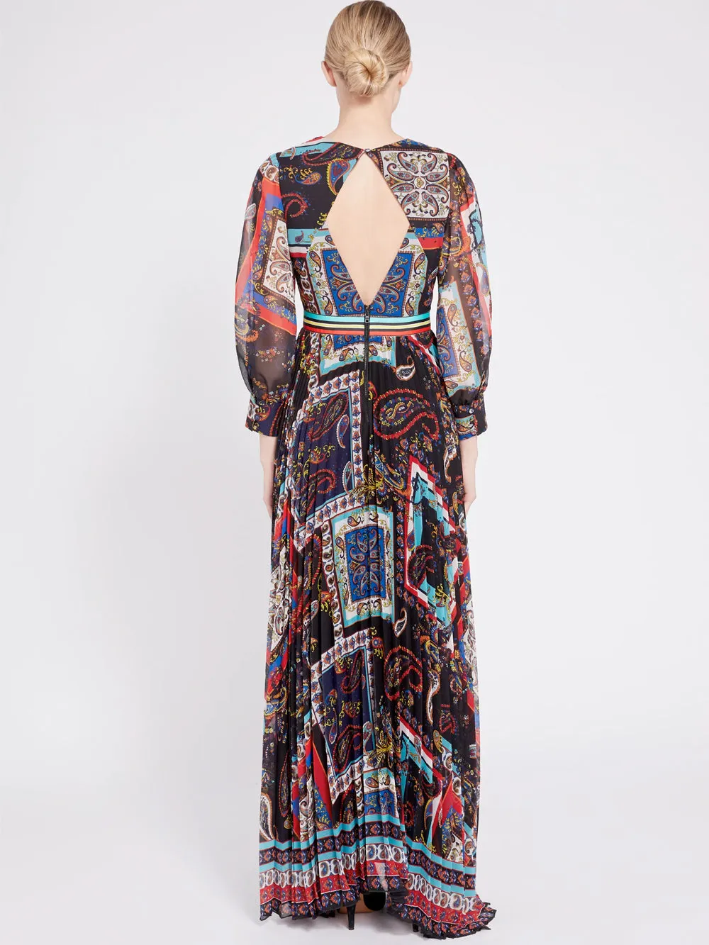 Alice   Olivia - Cheney Slit Sleeve Pleated Dress in Royalty Paisley