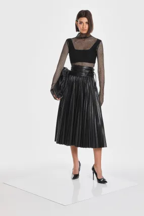 ALLEGRA VEGAN LEATHER PLEATED SKIRT