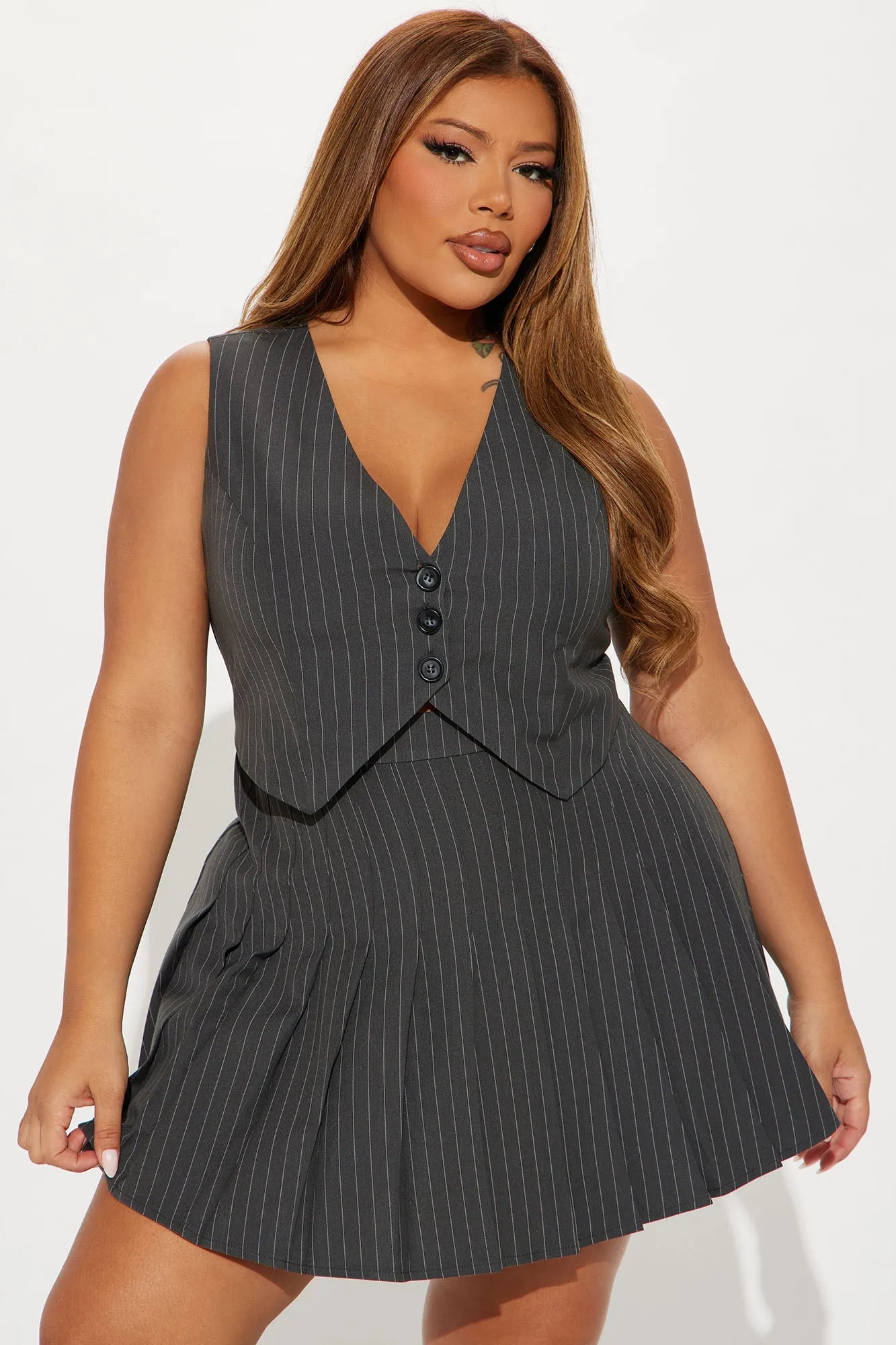 Allie Pleated Mini Dress - Grey