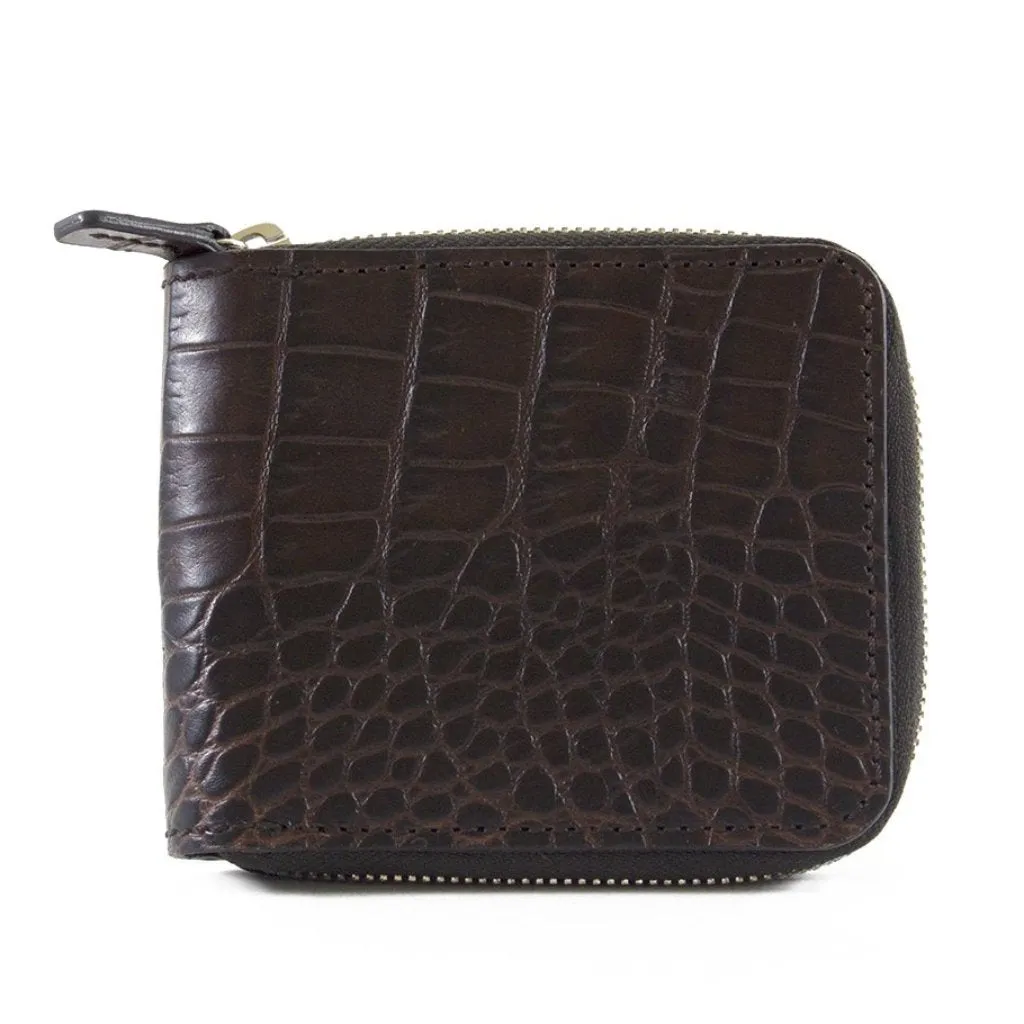 Alligator Embossed Leather Zip-Around Wallet | h7573