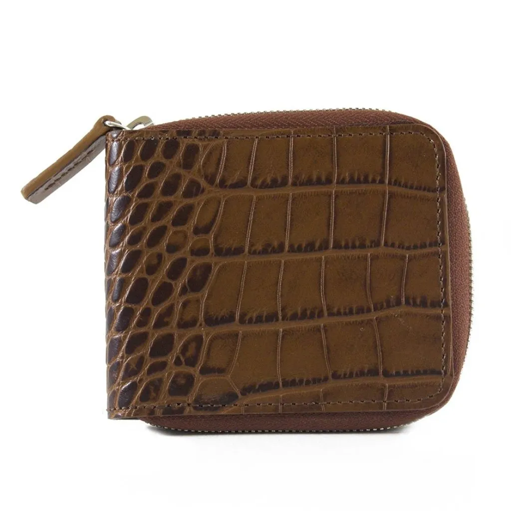 Alligator Embossed Leather Zip-Around Wallet | h7573