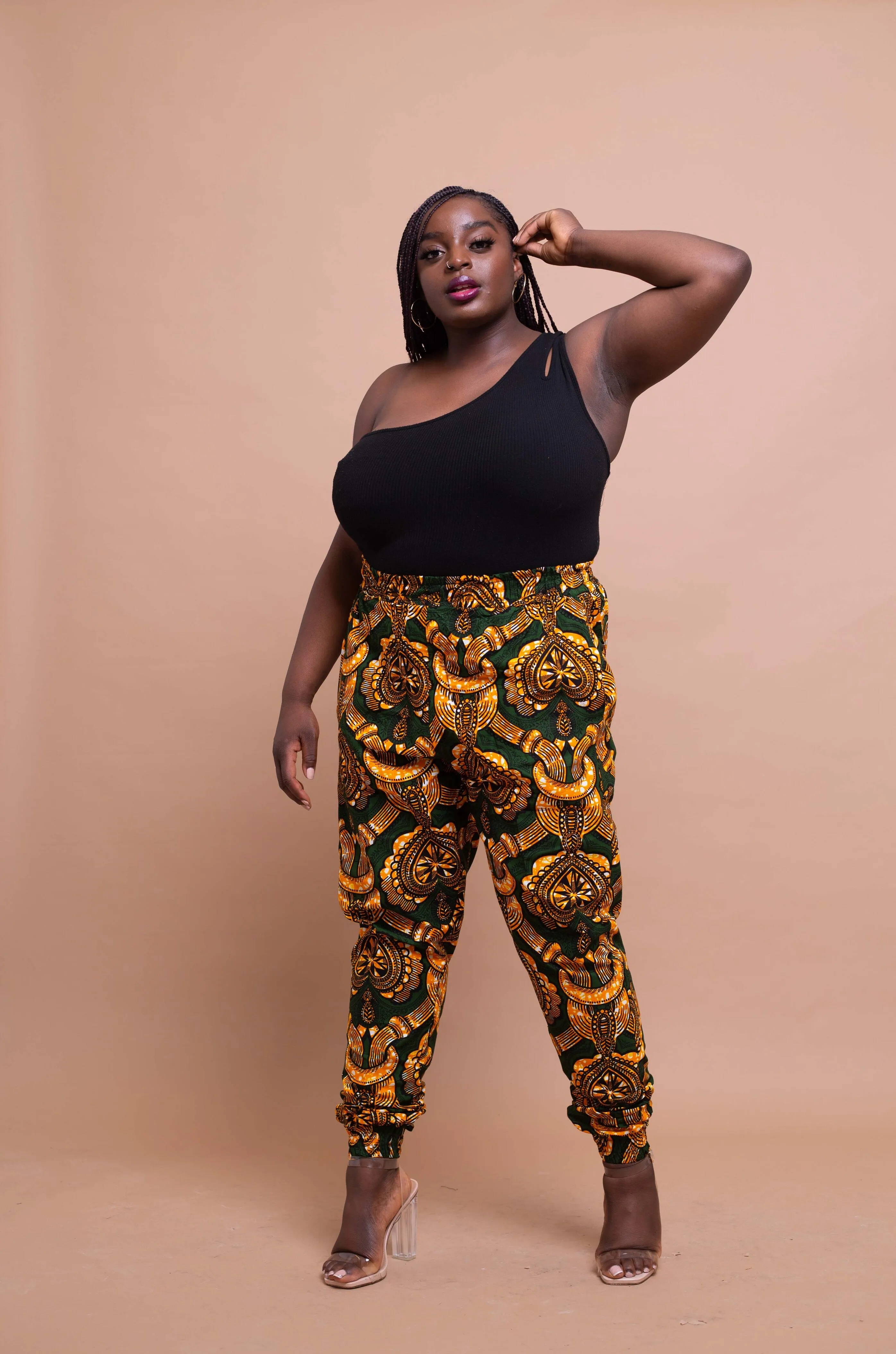 Amara Ankara High Waisted Trouser |Yellow and Green African Print