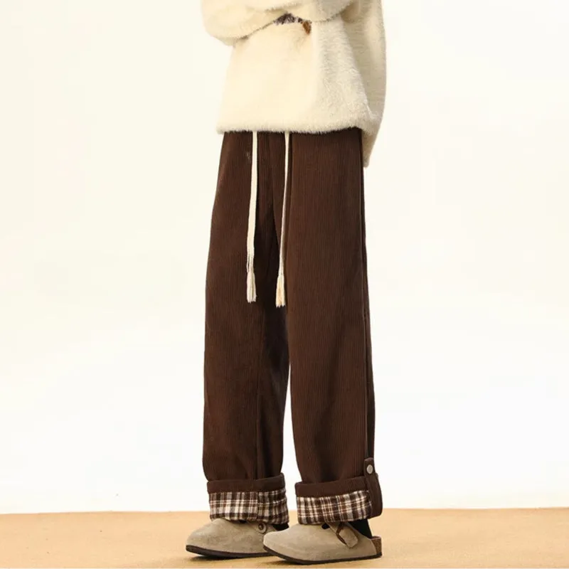 American Style Rolled Hem Corduroy Straight Casual Pants