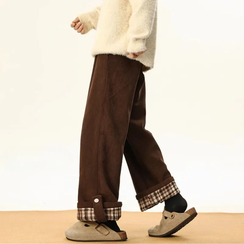 American Style Rolled Hem Corduroy Straight Casual Pants