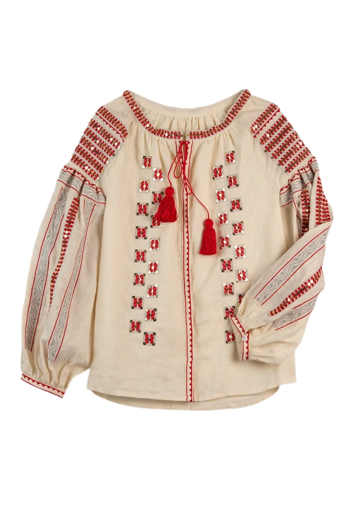 Anishka Embroidered Ukrainian Top - Ivory, Red, Silver by Larkin Lane