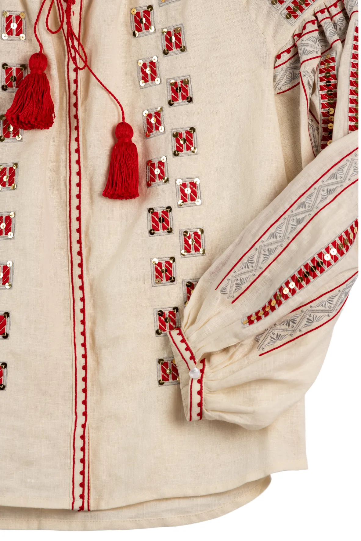 Anishka Embroidered Ukrainian Top - Ivory, Red, Silver by Larkin Lane