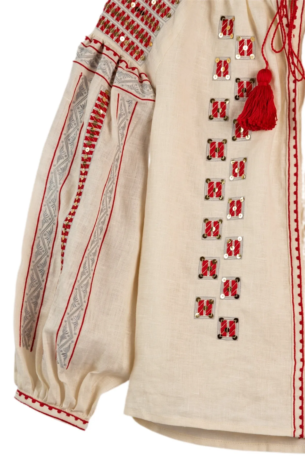 Anishka Embroidered Ukrainian Top - Ivory, Red, Silver by Larkin Lane