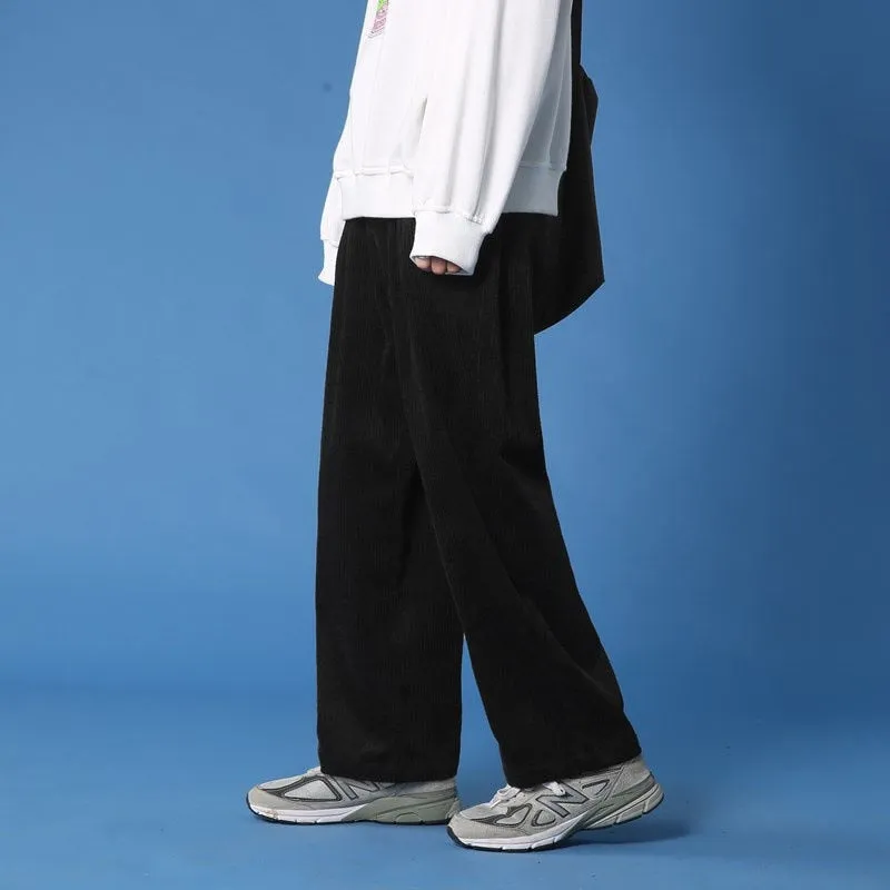 Autumn New Wide Leg Pants Corduroy Casual Solid Color Male Pants Fashion Unisex High Waist Streetwear Trousers