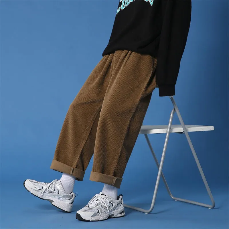 Autumn New Wide Leg Pants Corduroy Casual Solid Color Male Pants Fashion Unisex High Waist Streetwear Trousers