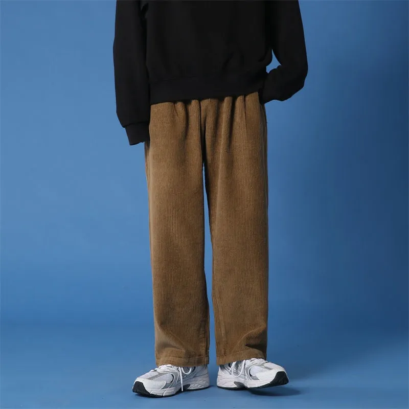 Autumn New Wide Leg Pants Corduroy Casual Solid Color Male Pants Fashion Unisex High Waist Streetwear Trousers