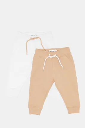 Baby Boys White And Beige Track Pants Set (2 Piece)