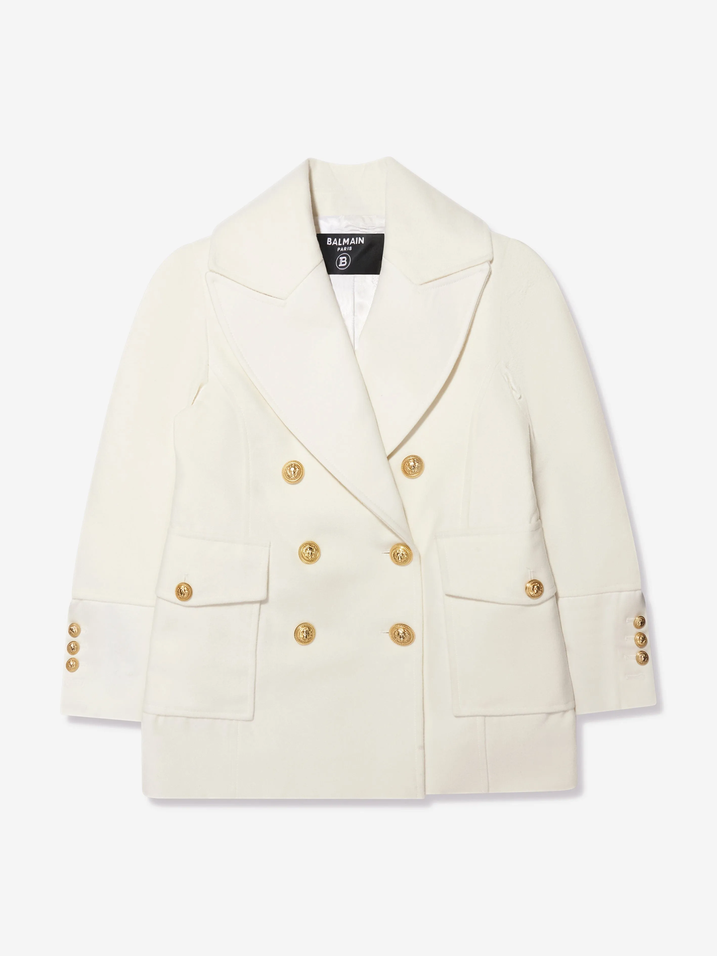 Balmain Girls Long Coat in Ivory