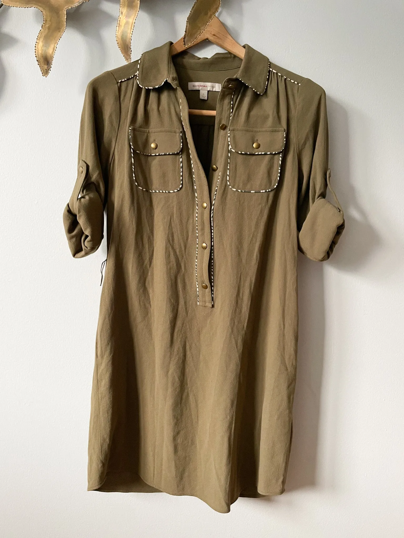 Banana Republic Olive Green Safari Collared Button Front Dress - XS/S