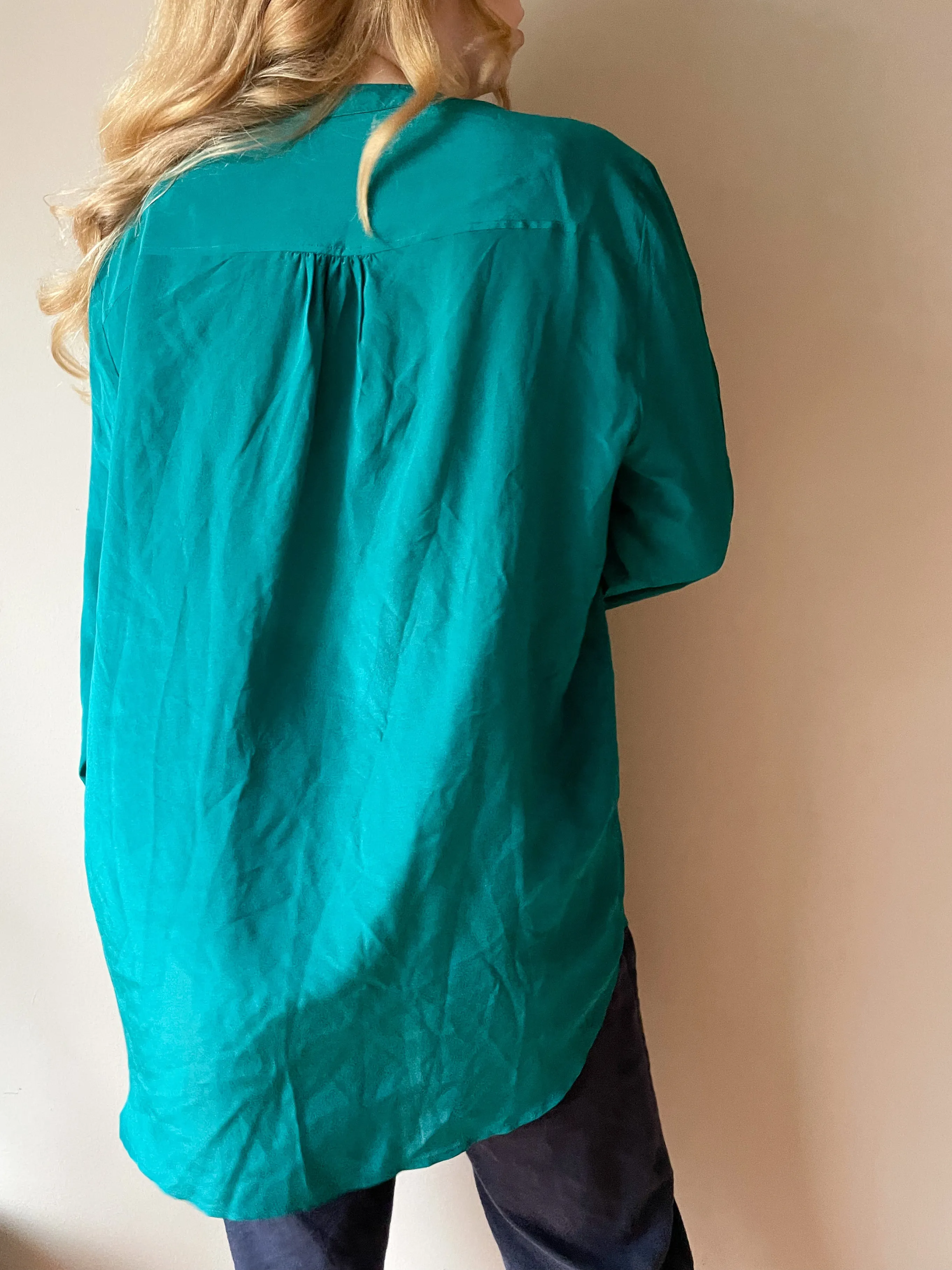 Banana Republic Teal 100% Silk Tunic Button Front Top - XL