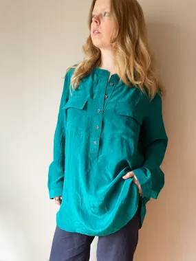 Banana Republic Teal 100% Silk Tunic Button Front Top - XL