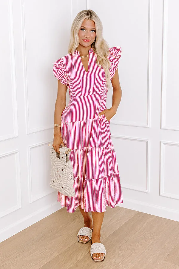 Bayside Brunch Stripe Midi in Hot Pink