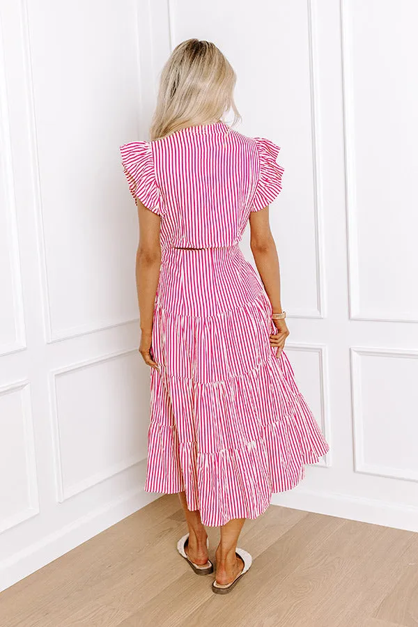 Bayside Brunch Stripe Midi in Hot Pink