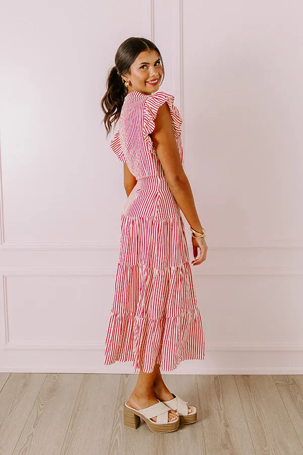 Bayside Brunch Stripe Midi in Hot Pink