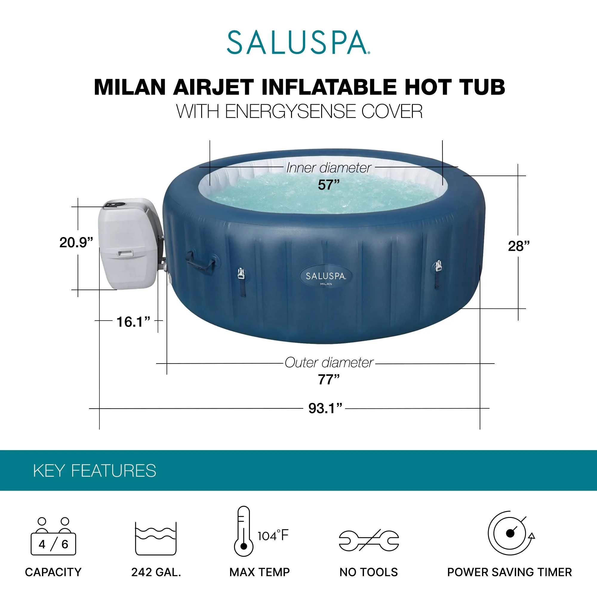 Bestway SaluSpa Milan Hot Tub w/Set of 2 Pool and Spa Seat and Headrest Pillow