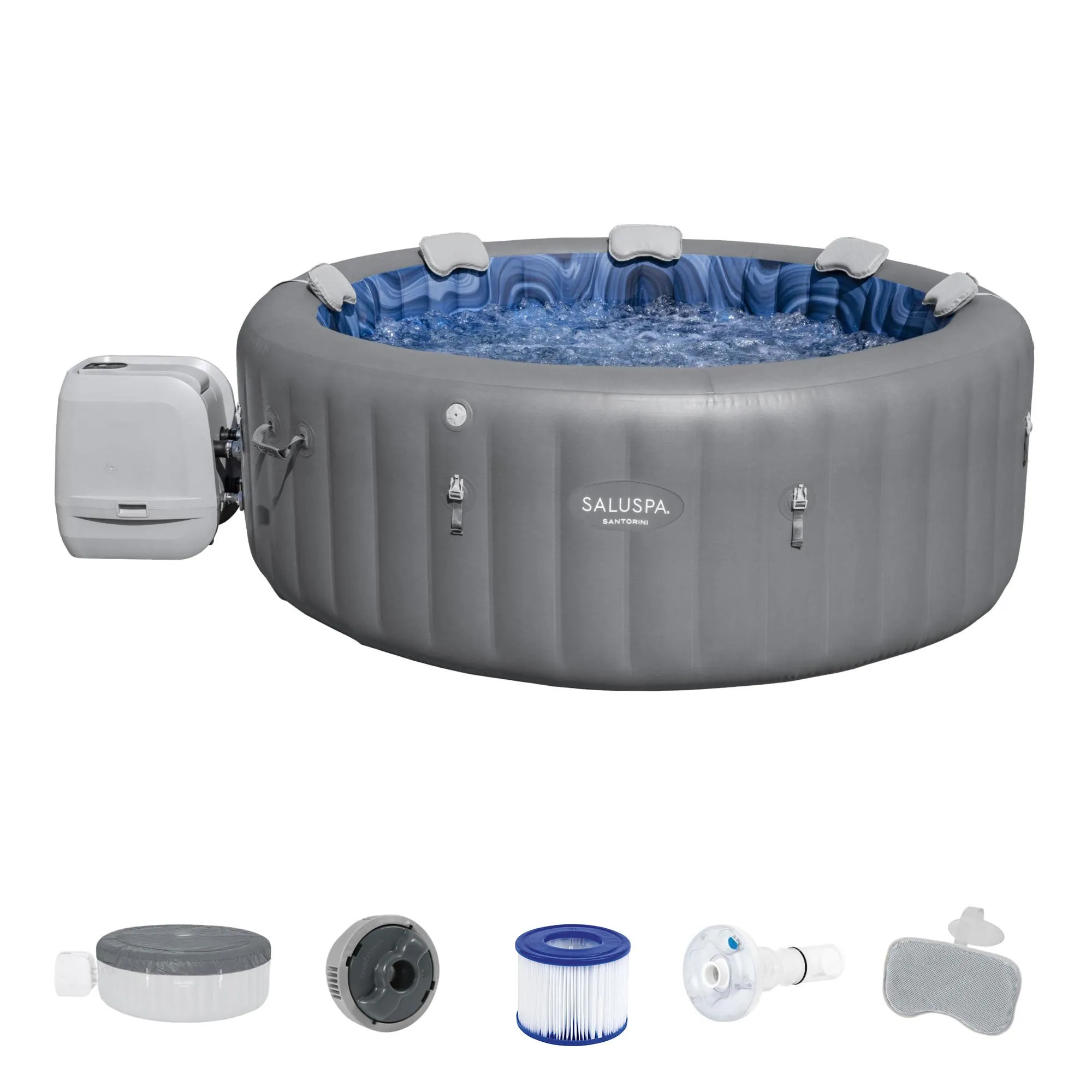 Bestway SaluSpa Santorini HydroJet Hot Tub w/Set of 2 SaluSpa Pool and Spa Seat