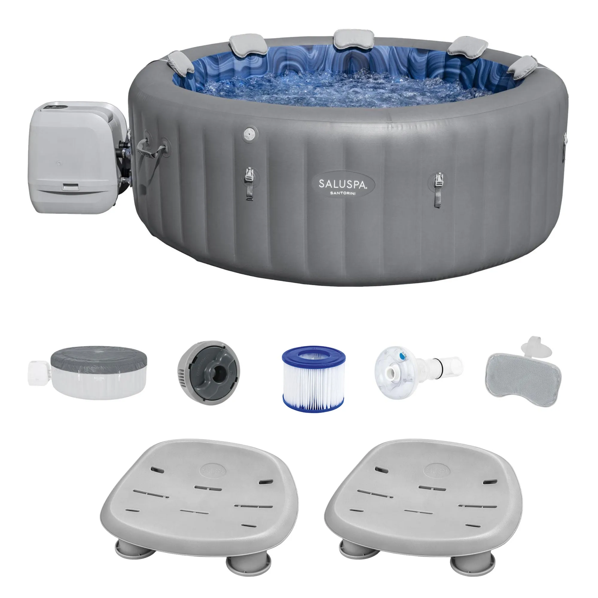 Bestway SaluSpa Santorini HydroJet Hot Tub w/Set of 2 SaluSpa Pool and Spa Seat