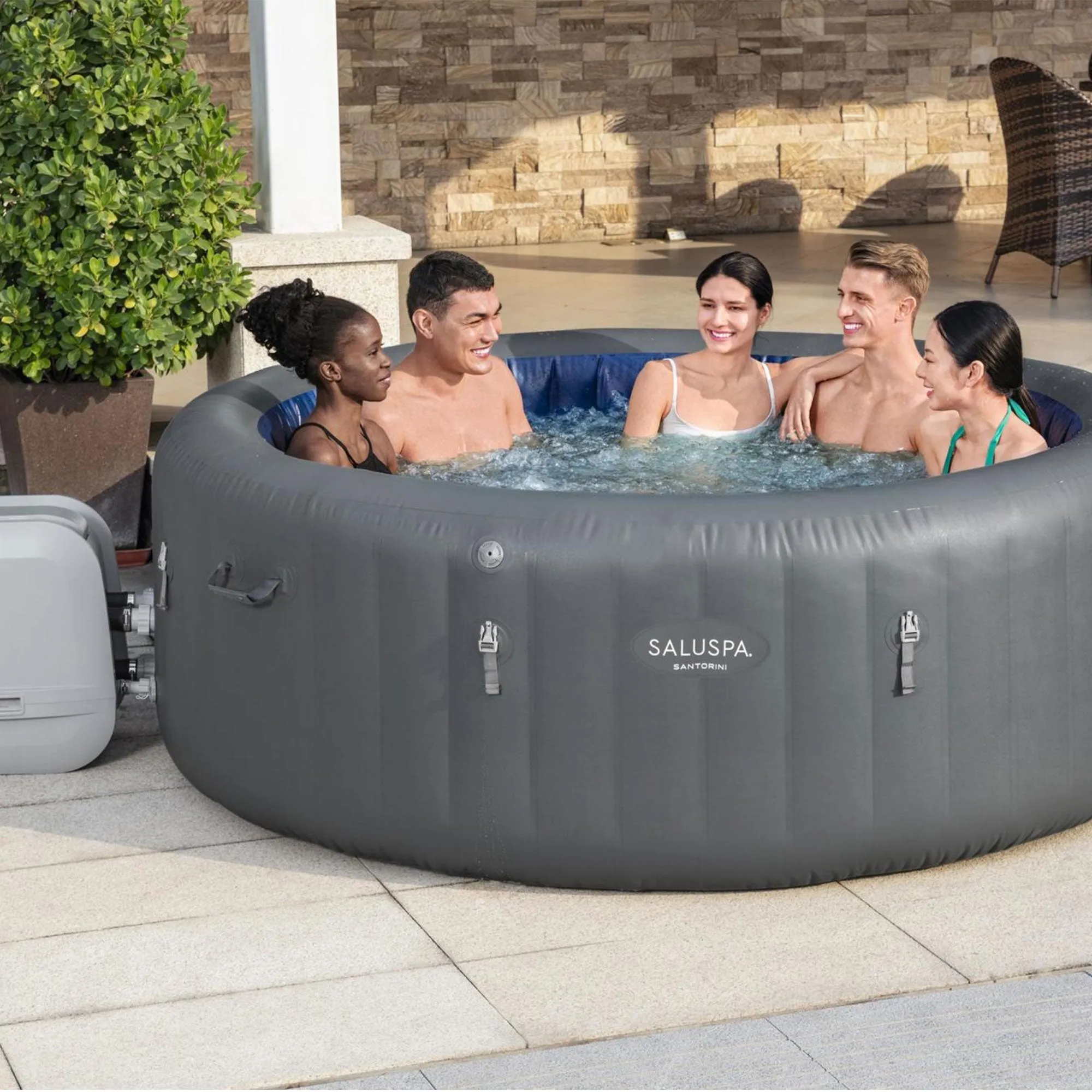 Bestway SaluSpa Santorini HydroJet Hot Tub w/Set of 2 SaluSpa Pool and Spa Seat