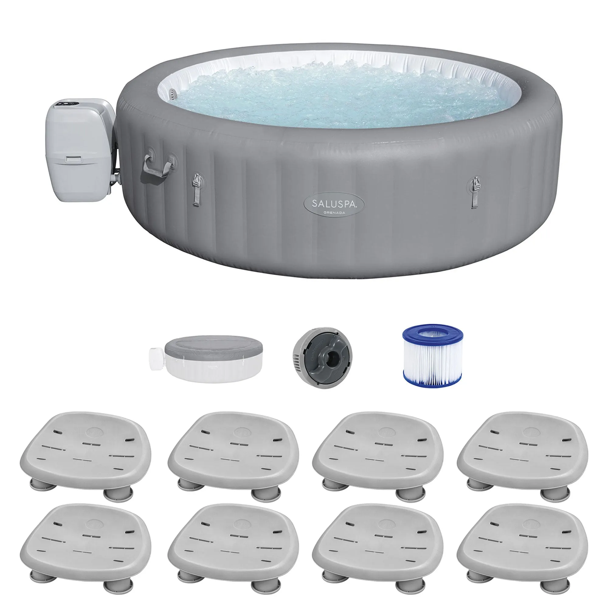 Bestway SaluSpa Santorini HydroJet Hot Tub w/Set of 8 SaluSpa Pool and Spa Seat