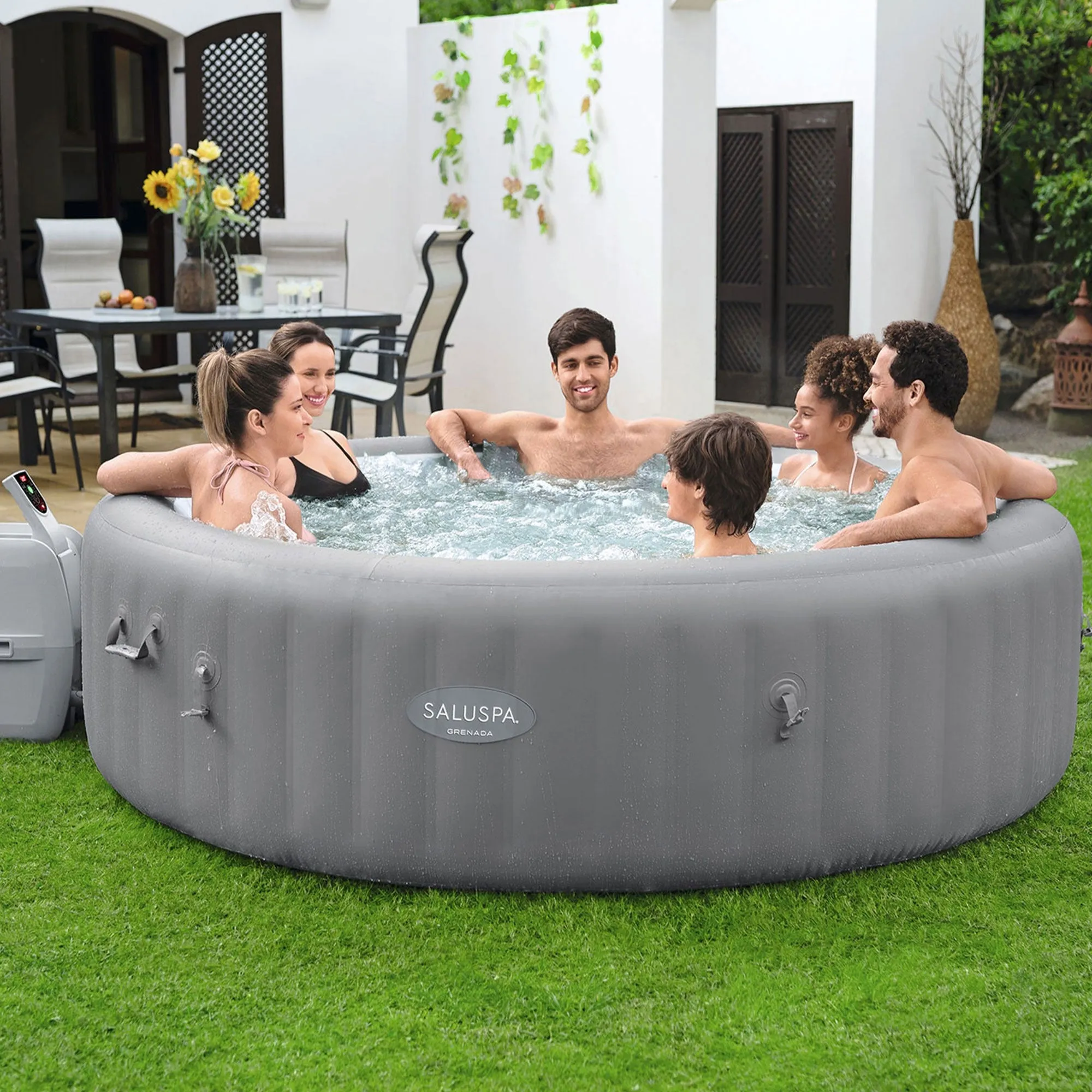 Bestway SaluSpa Santorini HydroJet Hot Tub w/Set of 8 SaluSpa Pool and Spa Seat