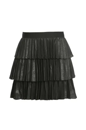 Big Girls Pleated Faux Leather Triple Tiered Skirt