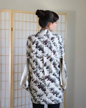 Black/ Burgundy Wavy Haori Kimono Jacket