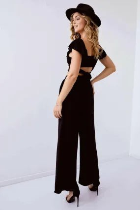 Black crop top set with wide pants 8108